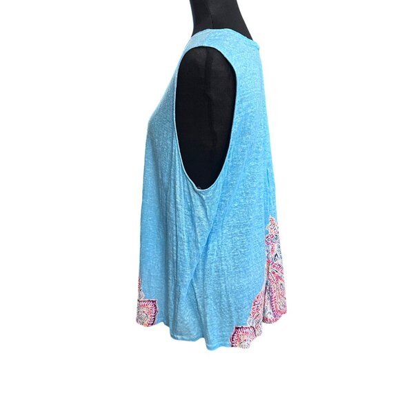 J. Jill Tank Size XL Blue Paisly Shirt 100% Linen Summer Love Linen Women - Picture 2 of 10
